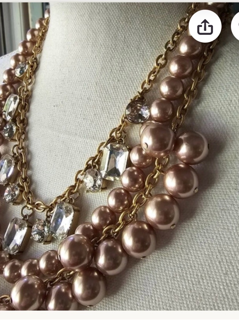 Statement Layered Rose Gold Pearl & Crystal Statement Necklace - Picture 2 of 7
